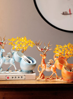 创意鹿摆件新中式k家居装饰品 客厅桌面福鹿摆件工艺品 麋鹿收纳