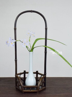 中式茶室禅意摆件茶道装饰复古茶台玄关桌面饰品茶空间花器凉炉架