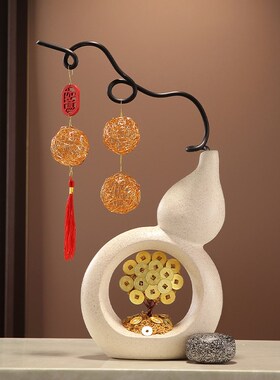 入户门玄关葫芦花瓶摆件迎客松花艺招财装饰品客厅石来运转乔迁礼