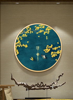 网红新中式圆形装饰画中国风挂画红色古典背景墙壁画玄关仿古走廊