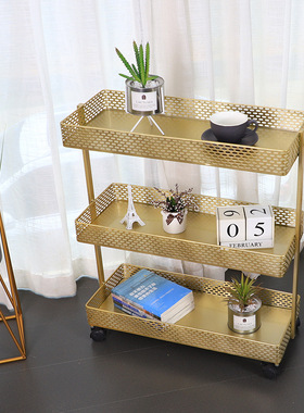 北欧风铁艺置物架落地多层推车收纳架居家客厅卧室转角移动储物架