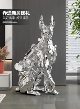 杜宾狗客厅装饰大型落地式狗沙发旁边的电视柜音响高端装修搬到新