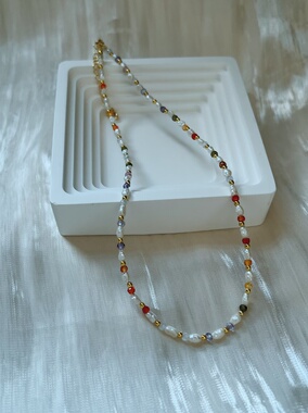 FJN Studio彩色串珠淡水野生珍珠项链米珠小众设计感颈链文艺复古