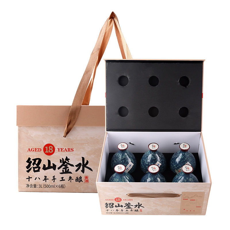 绍山鉴水十八年陈花雕酒500ml*6瓶 绍兴产半甜型手工冬酿黄酒礼盒,淘宝优惠券,粉丝福利购,淘宝优惠卷