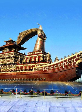 玻璃钢仿铜轮船造型雕塑大型石雕汉武大帝塑像户外公园景观摆件