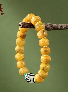 藏村牛骨手串三眼天珠配饰藏式盘玩手链松石配饰手持念珠单圈