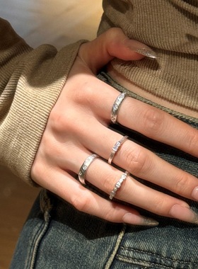 磨砂金S925纯银戒指锆石爆款女戒