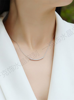 S925纯银莫桑钻项链轻奢小众排钻
