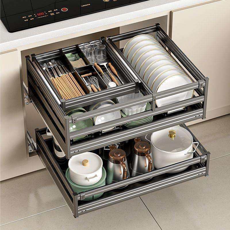 橱柜厨房拉篮抽屉式碗碟篮多功能三层组合抽中抽加粗收纳篮置物架,淘宝优惠券,粉丝福利购,淘宝优惠卷