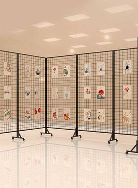 折叠网格展示架幼儿园画展作品落地可移动户外美术展览架多用展架