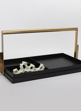 新中式金属样板房装饰品提篮托盘分格盒卧室收纳家居饰品软装摆件