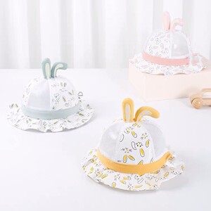 可爱兔耳朵婴儿帽子春夏款女宝宝遮阳防晒渔夫帽公主百搭盆帽