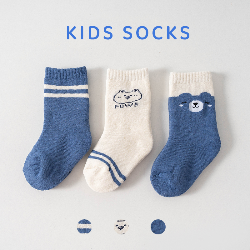 宝宝袜子秋冬加厚毛圈保暖可爱卡通新生儿宝宝袜松口中筒袜