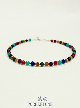 PURPLETUNE/紫调天然水晶彩色多巴胺糖豆精致锁骨链多宝项链叠戴