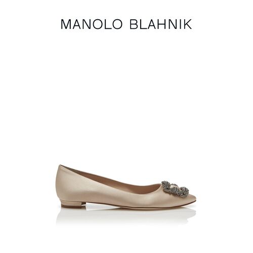 【礼物】MANOLO BLAHNIK玛诺洛/MB女鞋HANGISI钻扣平底婚鞋 - 图0