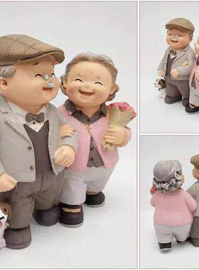 创意摆件相守老头老太太爱相伴散步送爷爷奶奶创意时尚家居摆件