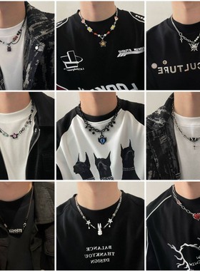 玛瑙竹节男生项链小众设计嘻哈男款颈链复古风女高级感锁骨链男士