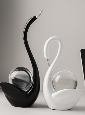 贝汉美水晶球情侣天鹅摆件现代高档家居创意客厅酒柜电视柜装饰品