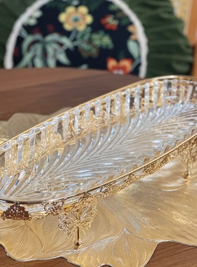 点心盘长盘金色轻奢家居餐厅客厅收纳盘玻璃水果盘