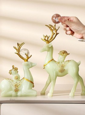 新款麋鹿摆件对鹿简约玄关电视柜酒柜工艺品乔迁新居装饰品礼物