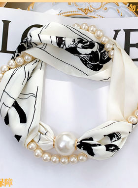 高级感珍珠磁吸扣长条项链丝巾女百搭装饰锁骨链春夏季百搭小领巾