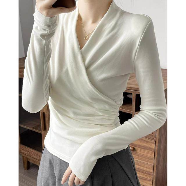 春秋冬纯欲V领打底衫长袖女内搭修身显瘦T恤交叉洋气气质上衣服,淘宝优惠券,粉丝福利购,淘宝优惠卷