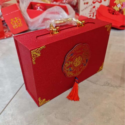 结婚彩礼箱婚庆现金收纳箱礼金箱洒金加厚烫金流苏礼金收纳箱 - 图3
