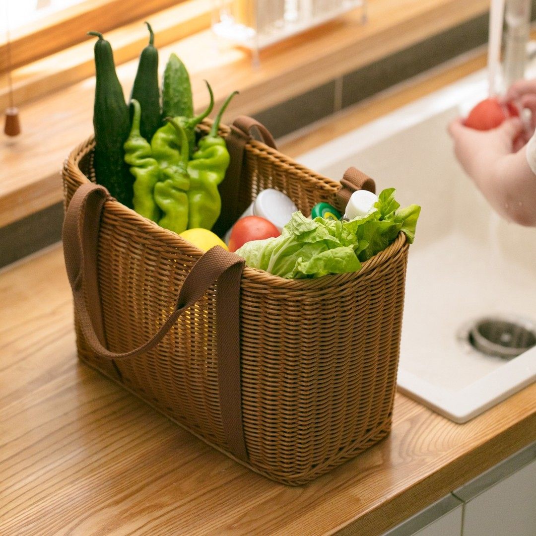 SUFU仿藤编草编织篮购物买菜篓洗澡水果蔬菜收纳筐野餐大号花篮子,淘宝优惠券,粉丝福利购,淘宝优惠卷