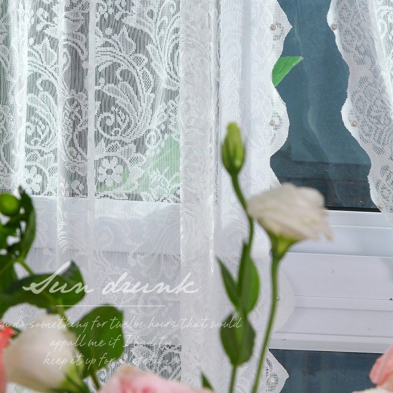 【魔术贴款】法式珍珠纱帘飘窗帘免打孔蕾丝窗帘纱帘门帘隔断帘子,淘宝优惠券,粉丝福利购,淘宝优惠卷