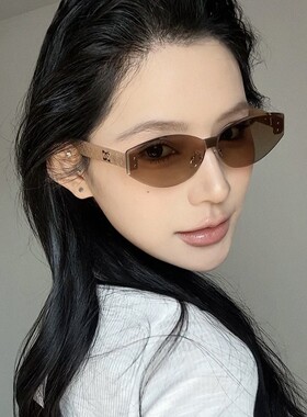 新款茶色无框连体欧美风猫眼墨镜女潮网红辣妹方圆脸显瘦太阳镜潮