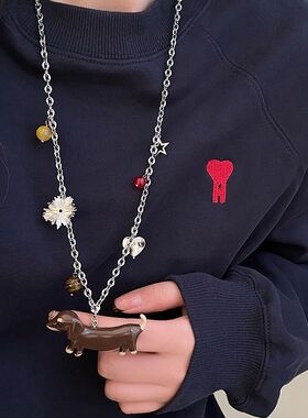 稀奇古怪的项链萌趣卡通陶瓷石塑腊肠狗项链女秋冬可爱复古卫衣链