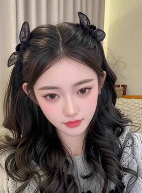 AB面水钻蝴蝶结发夹甜美蕾丝兔耳朵抓夹女侧边刘海夹头饰新款kj34