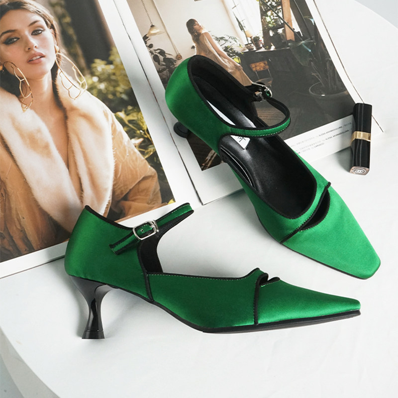 Lux Seven法式复古典雅祖母绿缎面玛丽珍小猫跟单鞋女高跟鞋,淘宝优惠券,粉丝福利购,淘宝优惠卷
