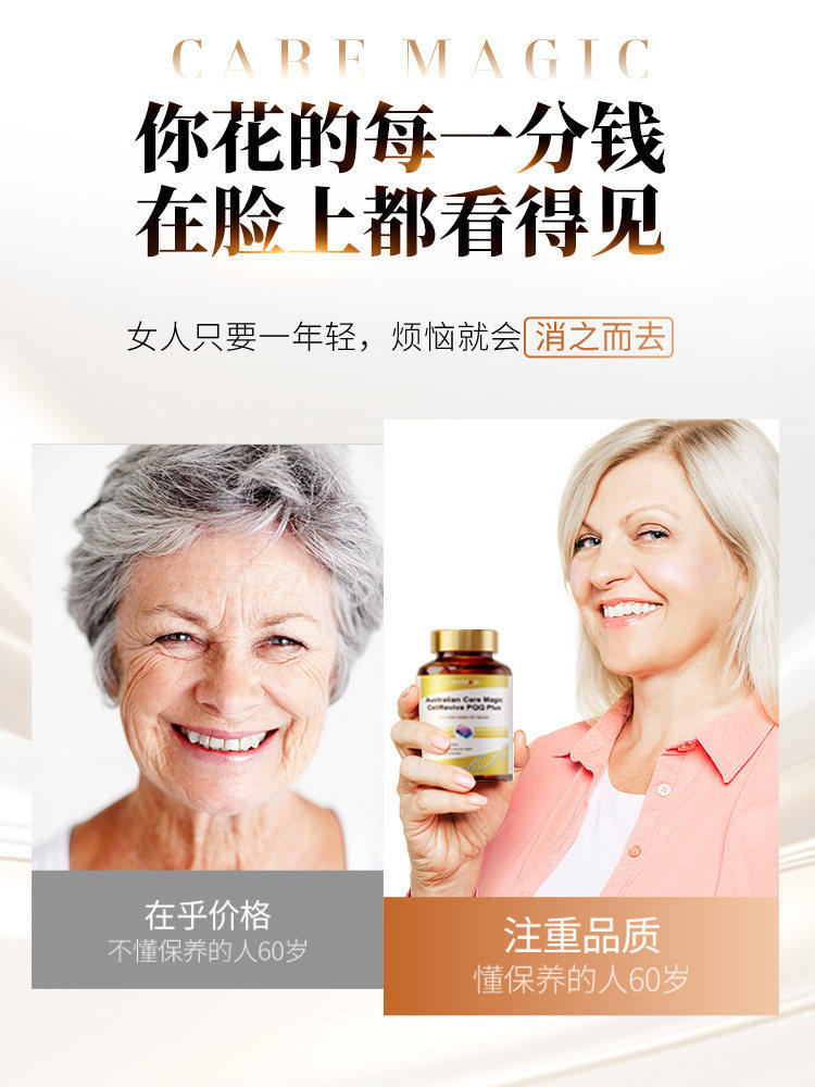 CareMagic时光瓶PQQ胶囊细胞级线粒体葡萄籽花青素口服美容营养品,淘宝优惠券,粉丝福利购,淘宝优惠卷