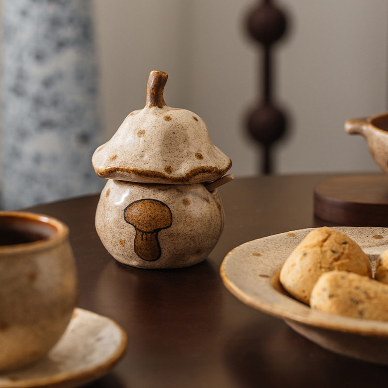 玫瑰家手捏陶瓷万能小罐子咖啡豆茶叶罐双耳汤碗咖啡杯厨房餐具盘