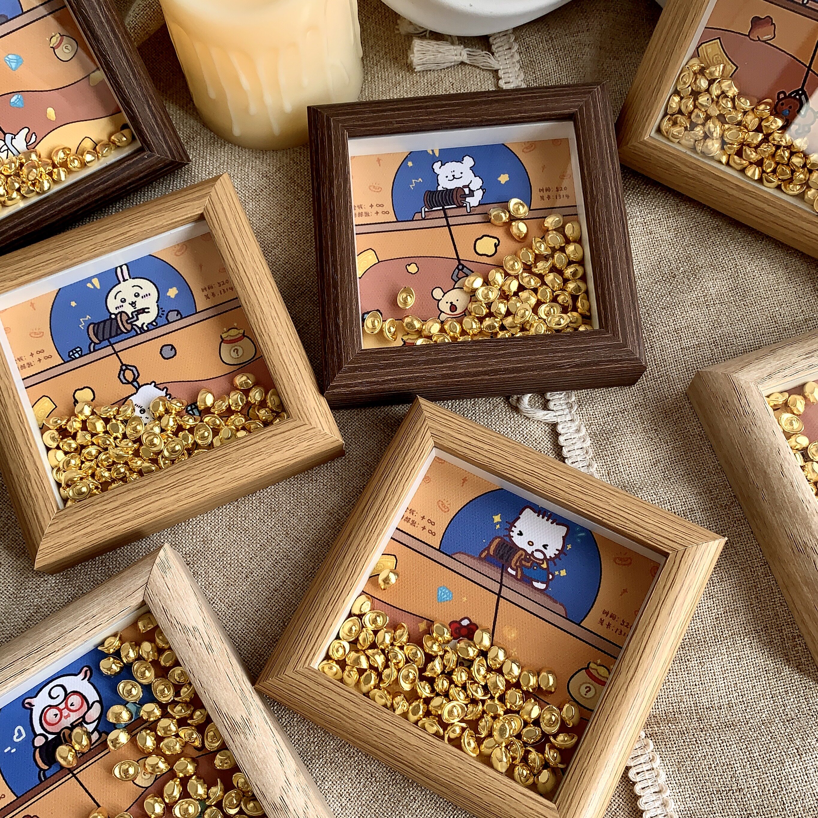 黄金矿工桌面装饰小摆台相框画DIY金豆子收纳元旦小众礼物送女友,淘宝优惠券,粉丝福利购,淘宝优惠卷