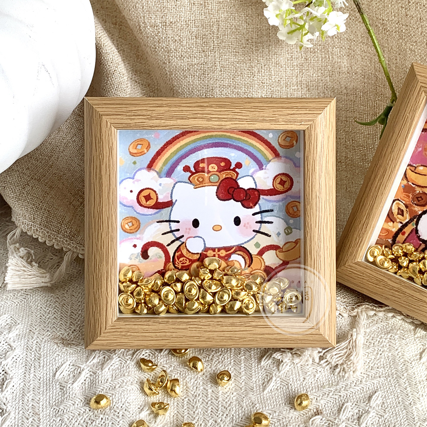 招财kt猫新年桌面小摆台相框画DIY小金豆卡通可爱工位元旦小礼物,淘宝优惠券,粉丝福利购,淘宝优惠卷