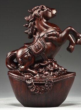 实木马摆件中式黑檀木雕马到成功工艺品办公室桌装饰家居酒柜摆设