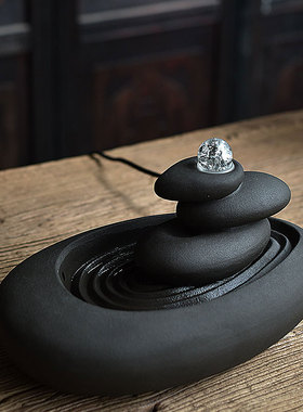 陶迷禅意枯山水流水器喷泉摆件客厅招财加湿器家居陶瓷装饰工艺品