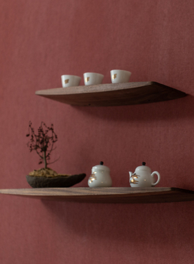 黑胡桃实木一字搁板禅意新中式置物架层板陈列架简约墙上装饰隔板