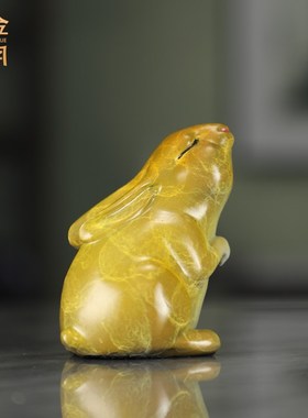 《小月宫兔》铜金岁月黄铜摆件工艺品办公室桌面装饰品新中式铜器