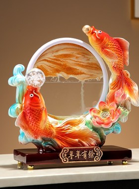 新中式年年有余流沙画创意摆件客厅酒柜电视柜玄关柜乔迁搬家礼物