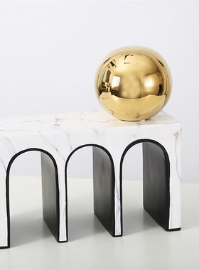 侘寂风极简几何体陶瓷摆件抽象书房样板间蓝色圆球黑白拱门装饰品