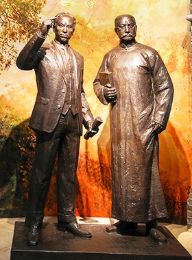 南陈北李人物铸铜玻璃钢名人故居景区场景室内雕塑艺术定制摆件