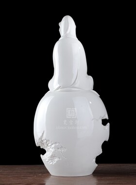 坐岩观音 德化白瓷荷花观世音菩萨 家居装饰办公工艺品礼品摆件