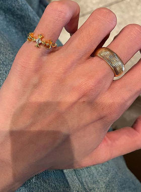 轻奢戒指vintage中古金色鸢尾花