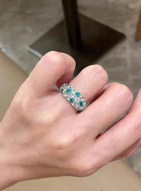 复古宫廷风薄荷绿仿满钻戒指女