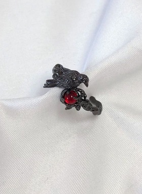 暗黑风乌鸦戒指指环女新款黑色
