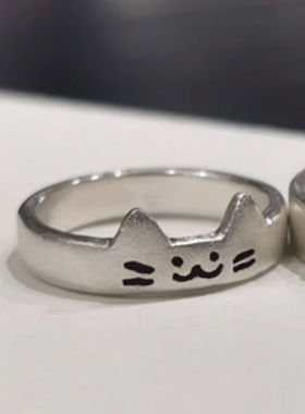 小猫和小狗叠加可爱情侣对戒