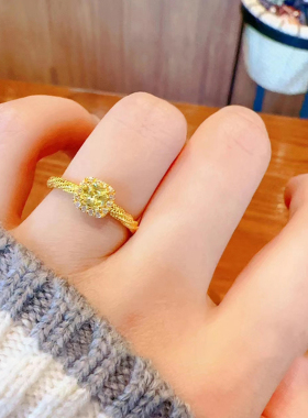 黄锆石戒指女轻奢超闪小方糖麻花